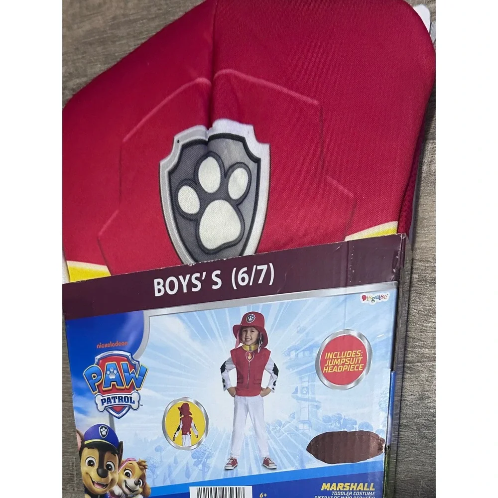 Paw Patrol Marshall Halloween Costume Boys Small 6/7 Jumpsuit & Headpiece NWT